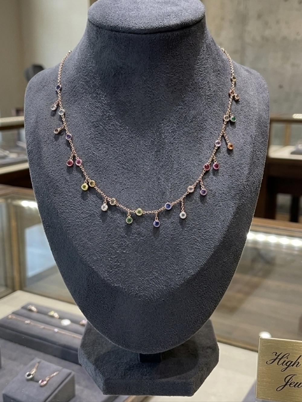 18k Over .925  Multi-Gem Dangle Necklace - Pink, Yellow, Blue, Purple Accents - Picture 2 of 9